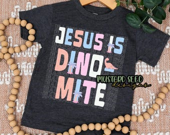 Jesus is Dino Mite Patchwork Neon Pink Purple Faith Christian PNG Tshirt File Design