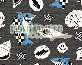 Respect The Locals Shark Grunge Checker Shells Beach Faith Christian Seamless File Design