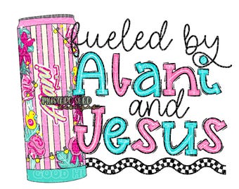 Fueled By Cotton Candy Alani and Jesus  Energy Retro Checker Groovy Christian PNG Digital Tshirt Design