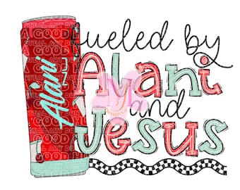 Fueled By Cherry Slush Alani and Jesus  Energy Retro Checker Groovy Christian PNG Digital Tshirt Design