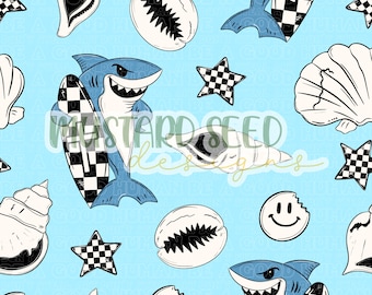 Respect The Locals Shark Grunge Checker Shells Beach Faith Christian Seamless File Design