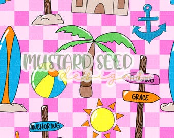 Anchoring Hope Flowing Grace Swim Safe Pink Beach Summer Checkered Faith Christian Seamless File Design