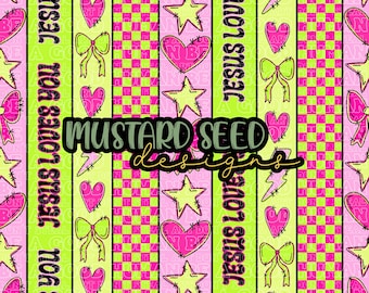 Jesus Loves You Swim Safe Stripes Checkered Pink Green Neon Faith Christian Seamless File Design