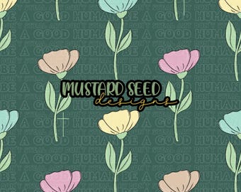 Floral Colossians 2:7 Cross Green Faith Christian Seamless File Design