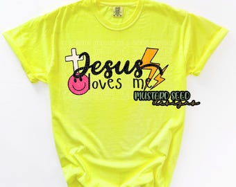 Jesus Loves Me Checkered Neon Pink Blue Summer Swim Boys Faith Christian PNG Tshirt File Design