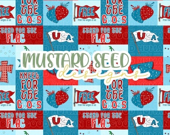 Fourth of July Patchwork Stand for Flag Kneel for Cross Strawberry Faith Christian Seamless File Design