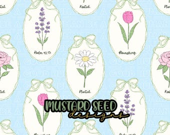 Planted Rooted Flourishing Psalm 92:13 Flowers Frame Bow Faith Christian Seamless File Design