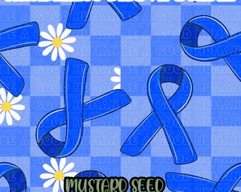 Bewustwording van auto-immuunziekten: Blue Ribbon BUNDEL, Geruite madeliefjes, Naadloos bestandsontwerp