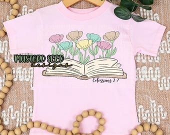 Floral Colossians 2:7 Cross Book Bible Faith Christian PNG Tshirt File Design