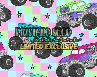 LIMITED EXCLUSIVE Jesus Jam Monster Trucks Checkered Neon Colorful Faith Christian Seamless File Design