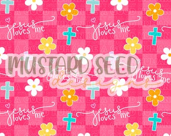 Jesus Loves Me Checkered Neon Pink Summer Swim Safe Faith Christian Seamless File Design