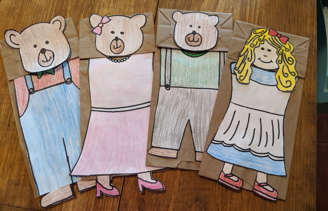 Paper Bag Puppet Pattern Goldilocks and the 3 Bears Etsy