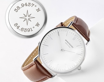 Coordonner le cadeau, montre gravée pour hommes, idées cadeaux pour lui, cadeau longue distance, cadeau de Noël pour lui, montre pour hommes