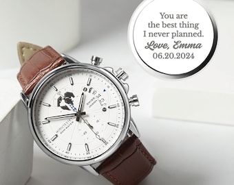 Orologio inciso per lo sposo, regali di nozze per lo sposo dalla sposa, regalo per lui, orologio da uomo, regalo dalla moglie, regali per lo sposo