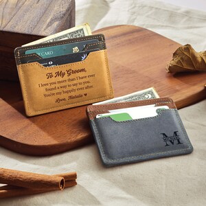 Regalos de boda para el novio, billetera delgada personalizada para hombres, regalo de novio de la novia, billetera delgada de cuero, billetera de tarjeta para hombres, regalo para el novio en la boda