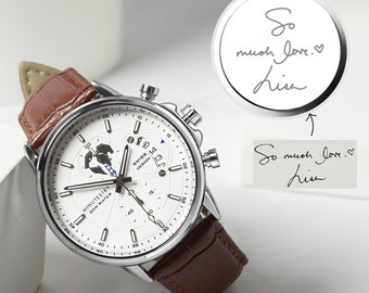 Handschrift Geschenke für Bräutigam, Verlobte Geschenk für Ihn, Herrenuhr mit Gravur, Bräutigam Uhr, Hochzeitsuhr für den Bräutigam, Minimales Hochzeitsgeschenk