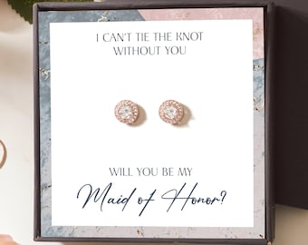 Bridesmaid Earrings Gifts, Halo Stud Earrings, Bridesmaid Proposal, Bridal Gifts, Wedding Jewelry, Bridal Stud Earrings