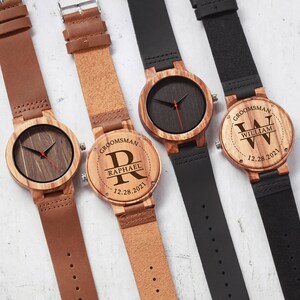 Groomsmen Watches, Best Man Wedding Gift, Personalized Wood Watch, Wooden Watch With Leather Band, Mens Wooden Watch, Wedding Gift Ideas