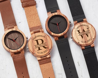 Groomsmen Watches, Best Man Wedding Gift, Personalized Wood Watch, Wooden Watch With Leather Band, Mens Wooden Watch, Wedding Gift Ideas
