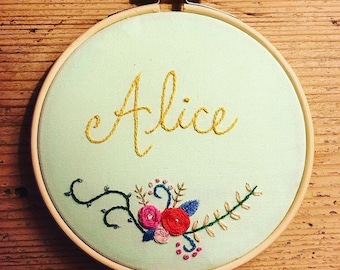 Personalised floral embroidery hoop