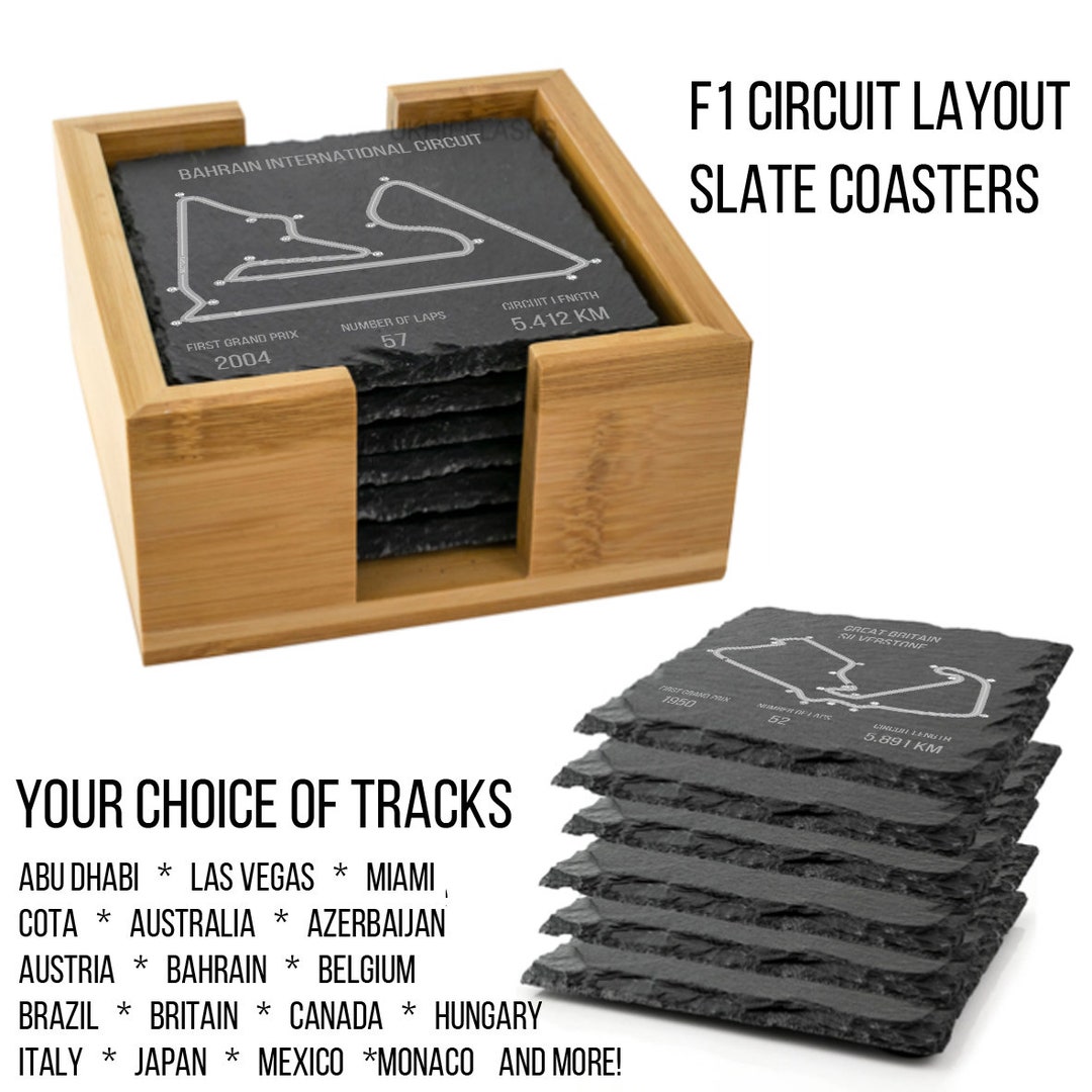 F1 Slate Coasters With Circuit Layouts & Track Info Etsy UK