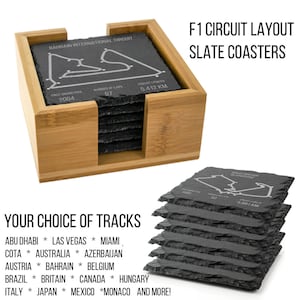 F1 Slate Coasters with circuit layouts & track info