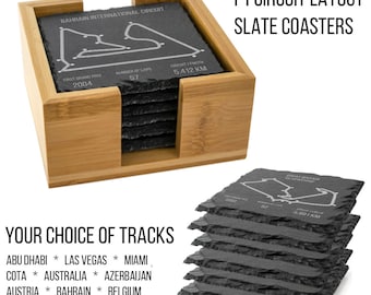 F1 Slate Coasters with circuit layouts & track info