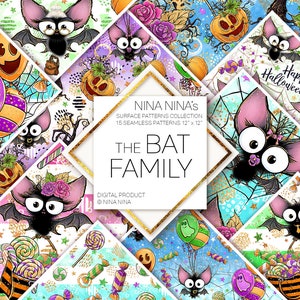 Cute Halloween Digital Papers Pack, Bats Seamless Patterns, Spooky Fabric Patterns, Pumpkins, Cobweb, Spiders, Candy, Glitter Scrapbook Rose
