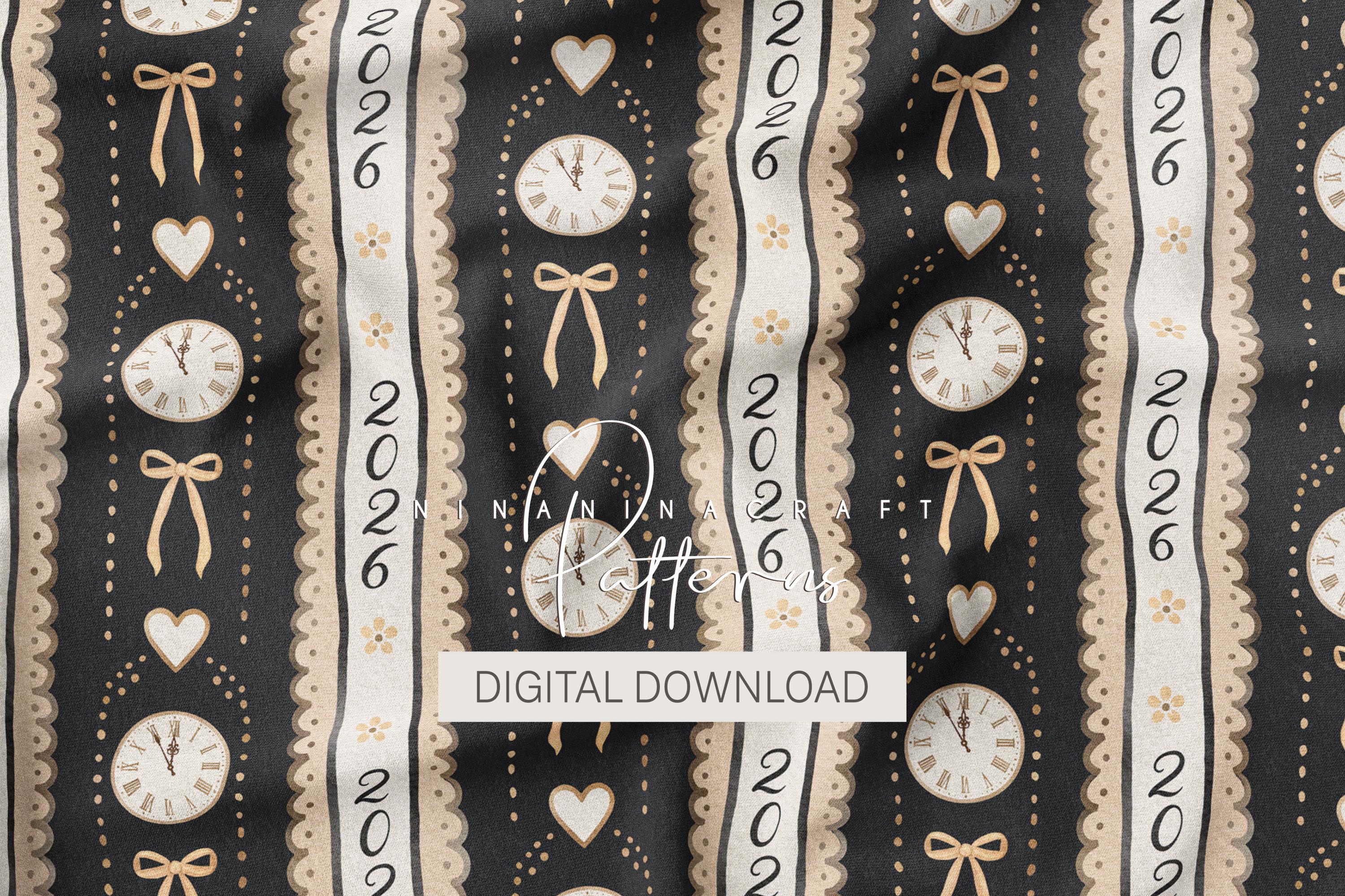 New Year 2026 Seamless Pattern by Ninaninacraft: Black and Gold