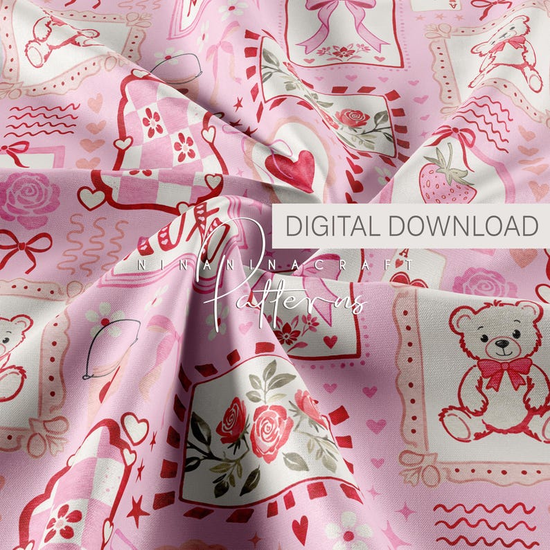 Love Frames Seamless Pattern by Ninaninacraft: Pink and Red Preppy ...