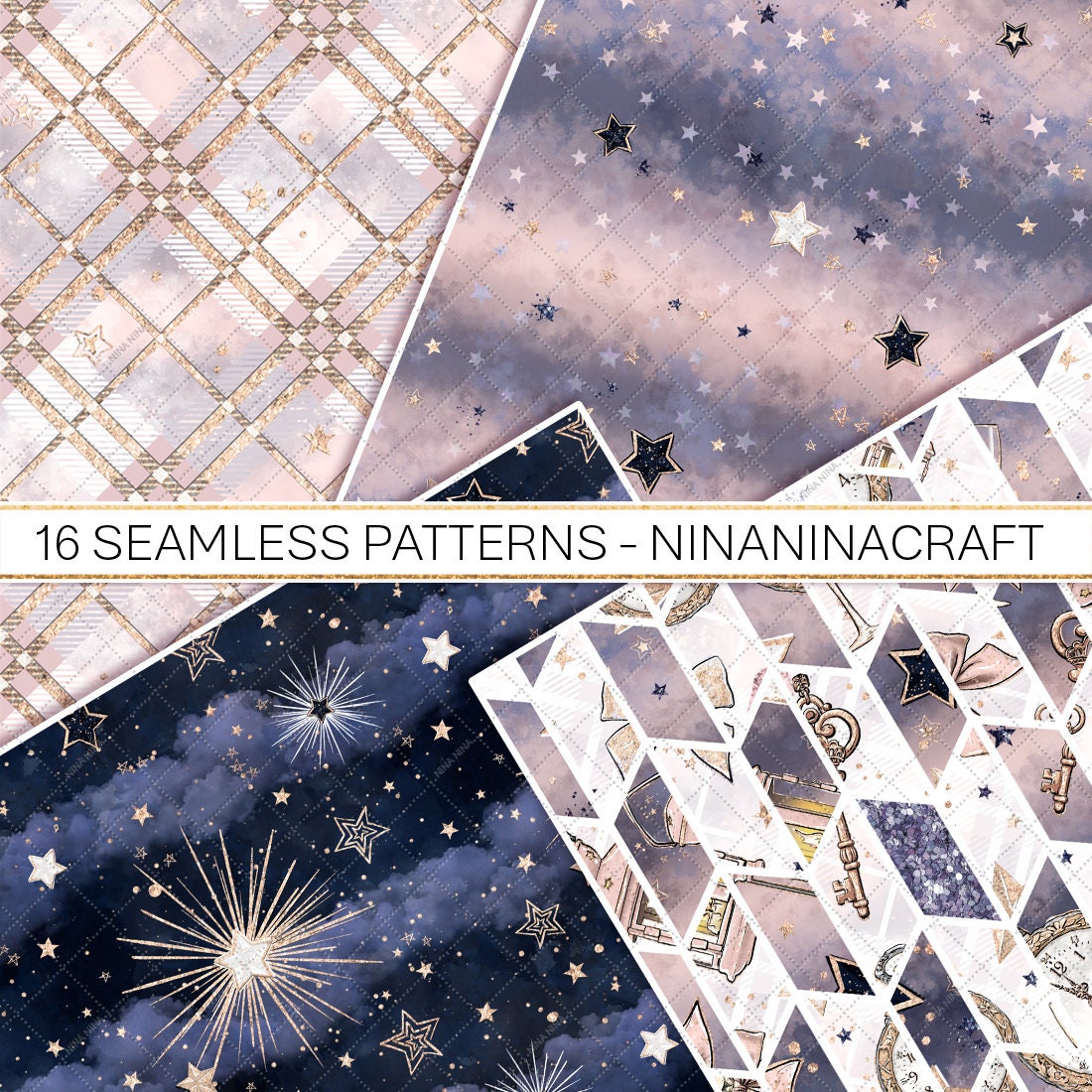 Stars Digital Paper Pack, Galaxy Skies Seamless Patterns, Stardust ...