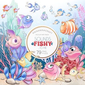 Pack de cliparts mignon poisson de mer, cliparts sous-marins d'été par NinaNinaCraft, autocollants de planificateur numérique océan, algues, étoiles, aquatique, aquarium