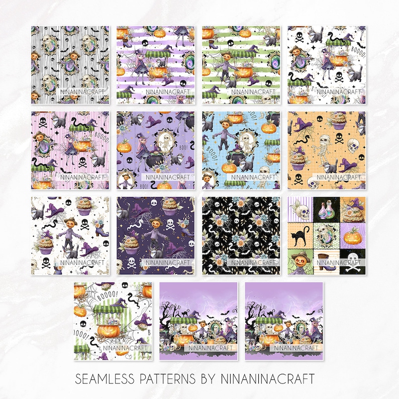 Cute Halloween Seamless Pattern Pack, Spooky Digital Papers by ...