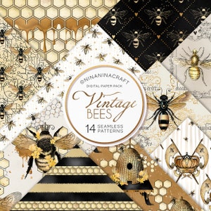 Carte digitali Honey Bee, modelli senza cuciture Bumble Bee di NinaNinaCraft, nido d'ape, album di ritagli, glitter, disegni di tessuti, kit di fasci di carta
