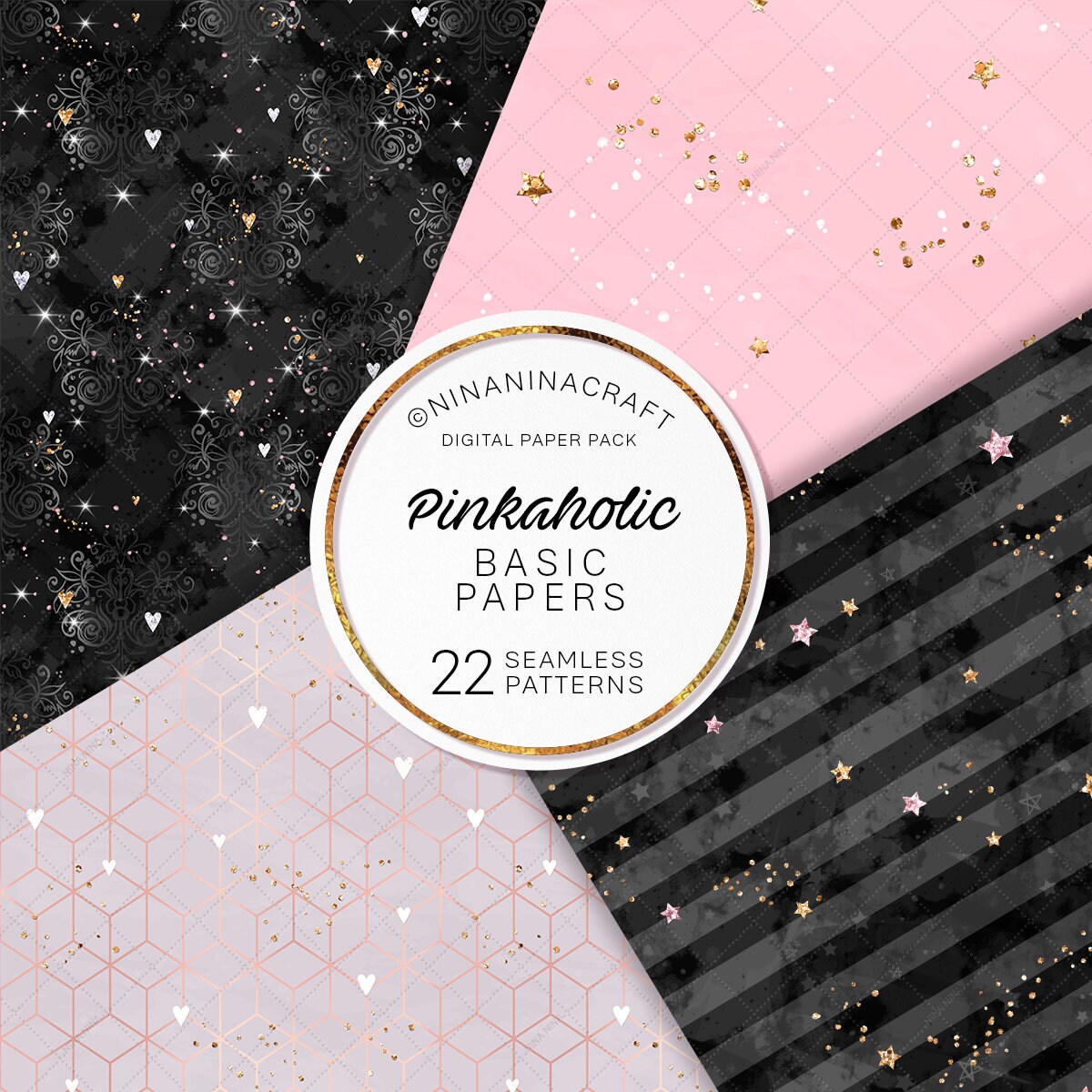 Pink Glamour Digital Paper Basic Pack, Luxury Seamless Patterns by ...