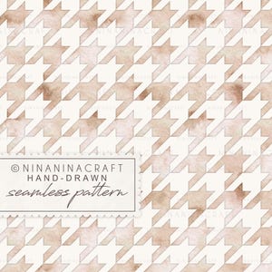 May include: A seamless pattern featuring a houndstooth design in shades of beige and brown. The pattern is hand-drawn and includes the text "NINANINACRAFT" and "seamless pattern".