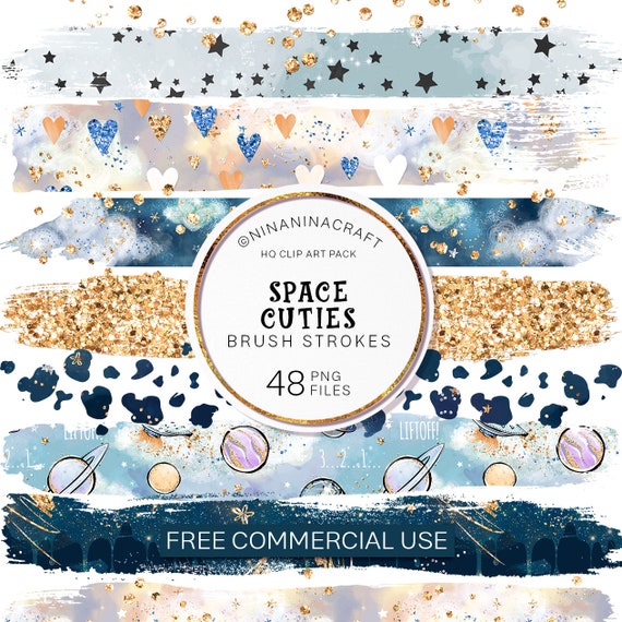 Space Clip Art Brush Strokes, PNG Files by NinaNinaCraft, Realistic Glitter Paint Brush PNG, Planner Stickers, Stars, Sparkle, Sequins