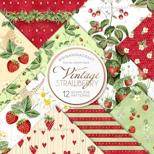motifs vintage fraises sans couture, papiers numériques floraux rétro par NinaNinaCraft, estampes classiques de scrapbooking, motifs de tissus anciens, baies