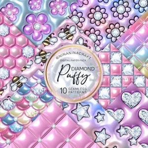 3D Inflated Puff Rainbow Diamond Seamless Pattern Pack, Bubble Puffy Wrap Digital Papers by NinaNinaCraft, Mermaid, Bees, Flowers, Bundle