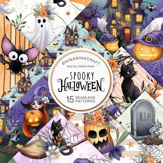 Cute Halloween Seamless Pattern Pack Spooky Digital Papers by - Etsy