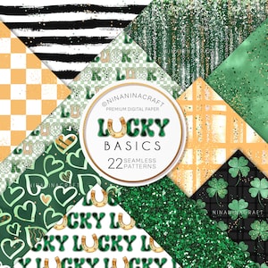St Patrick's Day Seamless Pattern Pack, Gezeichnete Glück Digital Papers von NinaNinaCraft, Glitzer Stoff Designs, Scrapbook Sublimation Designs