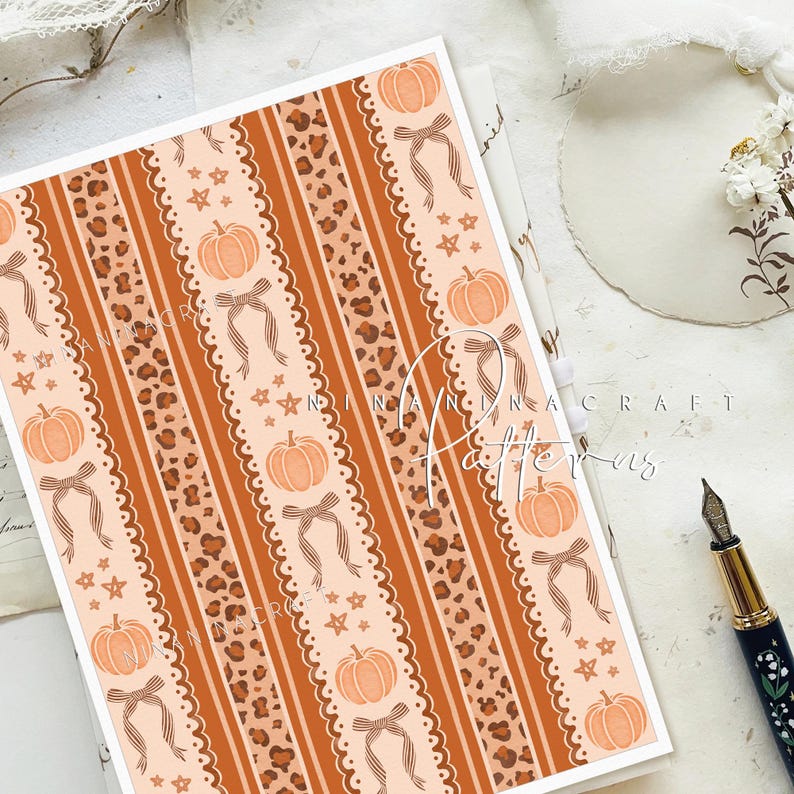 Fall Coquette Bow Seamless Pattern by Ninaninacraft, Pumpkin Stripes ...