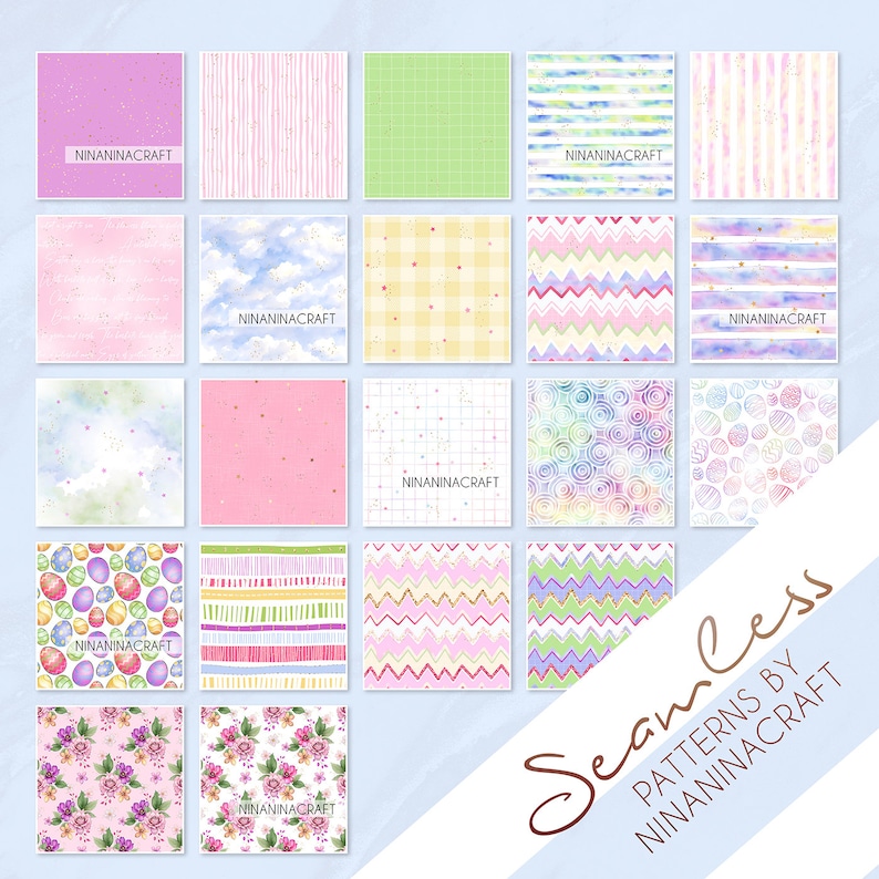 Cute Easter Digital Paper Pack, Spring Seamless Patterns by ...