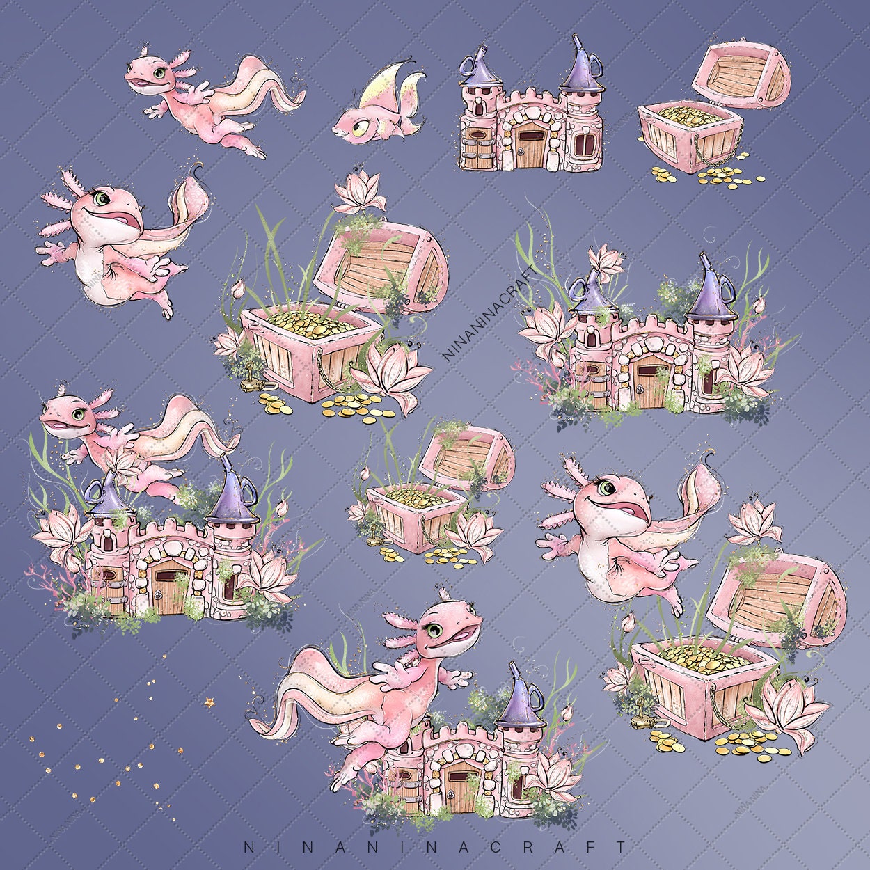 Cute Axolotls Clip Art, Underwater Clipart by Ninaninacraft, Fish ...