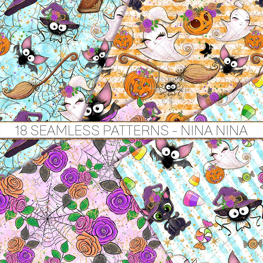 Cute Halloween Digital Papers, Halloween Seamless Patterns, Spooky ...