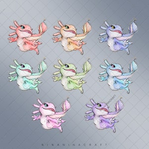 Colorful Axolotls Clip Art, Cute Rainbow Axolotls Clipart by ...