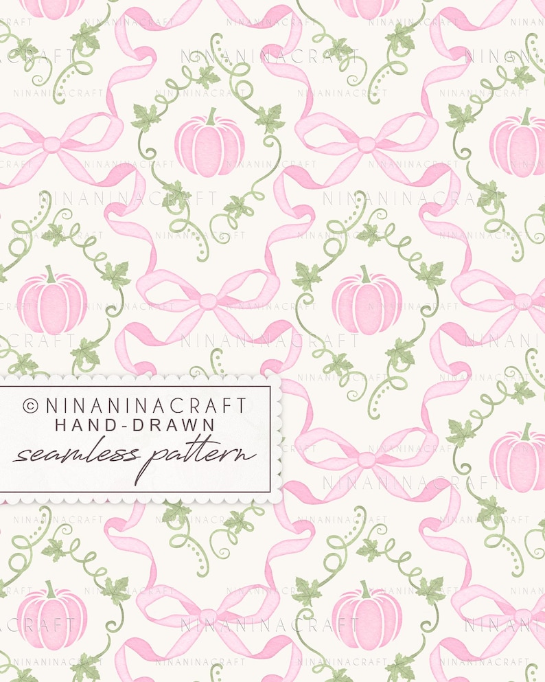 Pink Pumpkin and Trellis Bows Halloween Seamless Pattern by ...