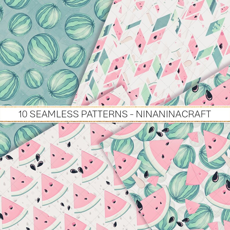 Summer Fruit Seamless Patterns Pastel Cute Watermelon Clip Art Watermelon Digital Papers Watermelon Slices Clipart Instant Download PNG