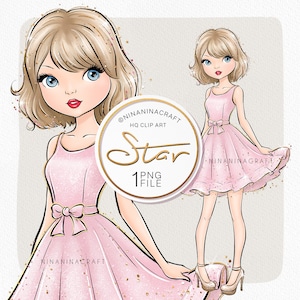 Hand-drawn Famous Star Clip Art, Celebrity Singer Clipart by NinaNinaCraft, Glitter Sublimation Design PNG