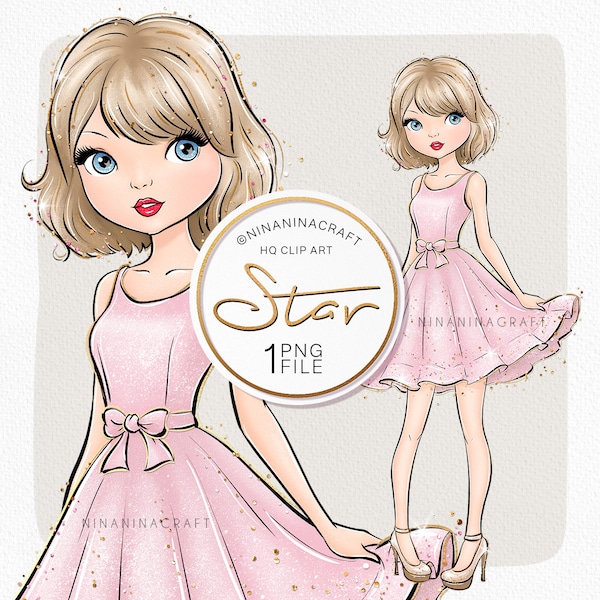 Hand-drawn Famous Star Clip Art, Celebrity Singer Clipart by NinaNinaCraft, Glitter Sublimation Design PNG